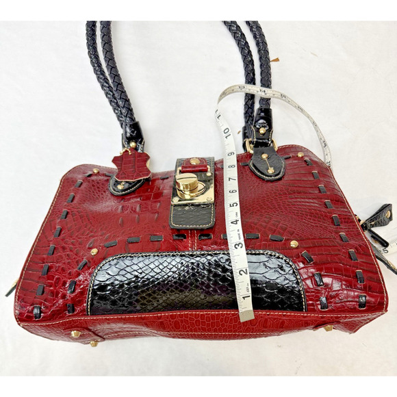 Y2K Red Black Faux Croc Embossed Shoulder Bag Gold Turnlock Snake Print Purse - Picture 4 of 11